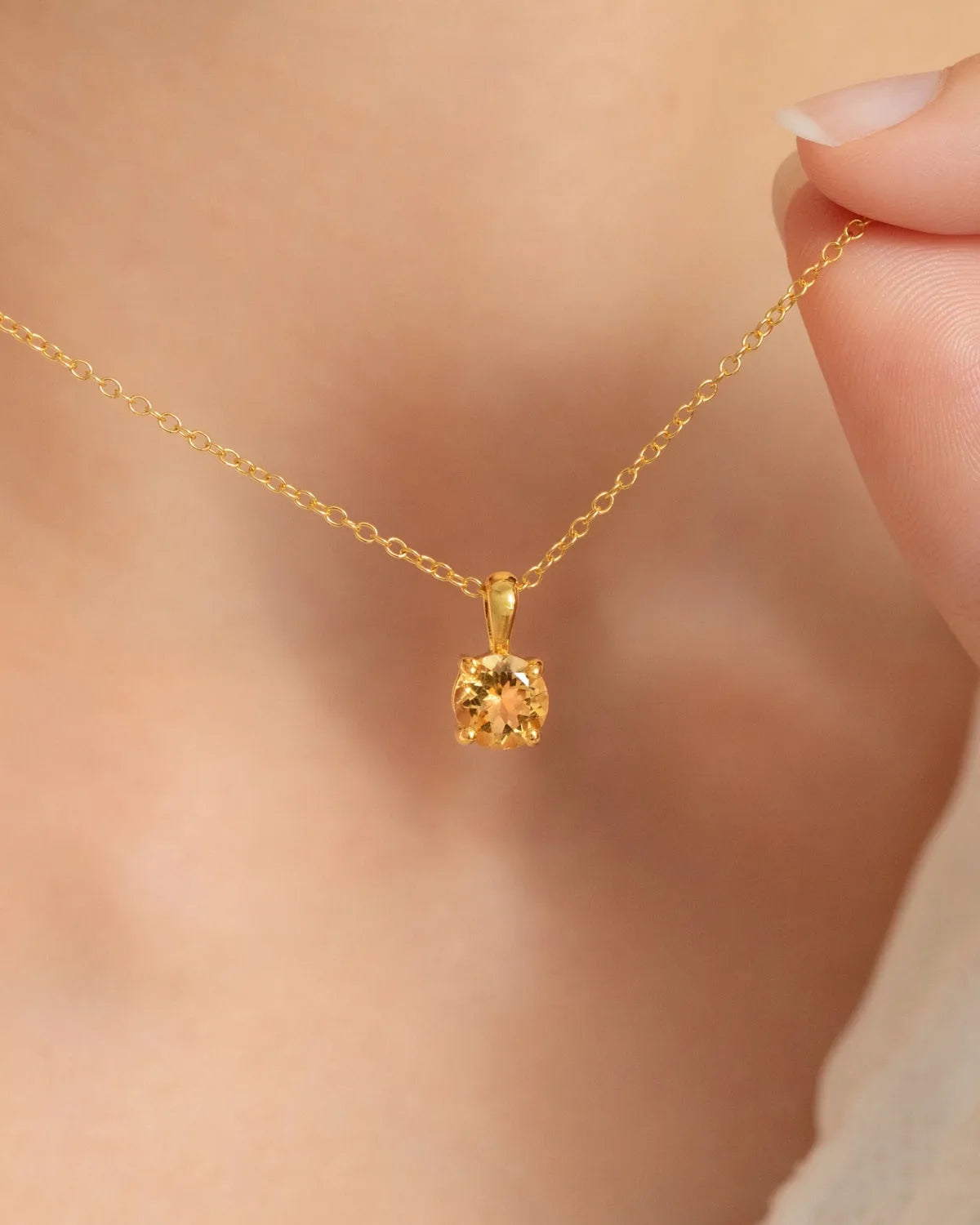 Citrine Solitaire Pendant Necklace in 18k Gold Vermeil - SJR London Timepiece