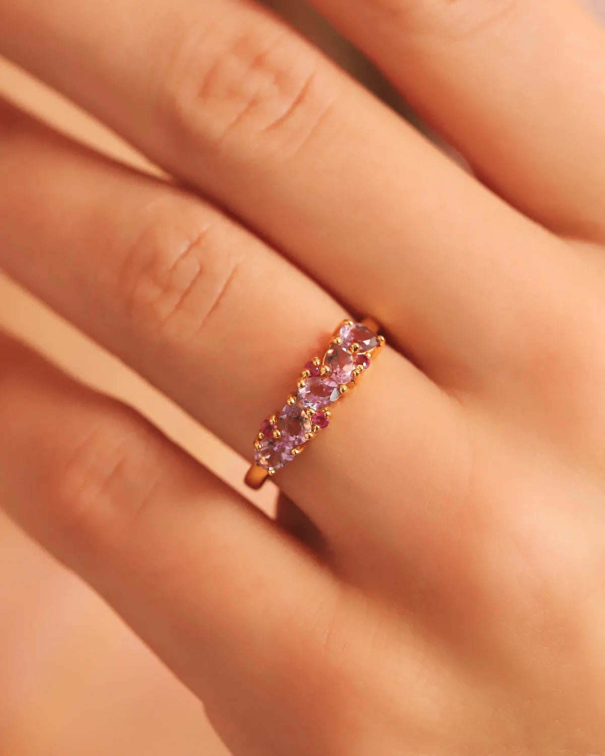 Pink Ruby & Amethyst Pear Cut Half Eternity Band in 18k Gold Vermeil - SJR London Timepiece