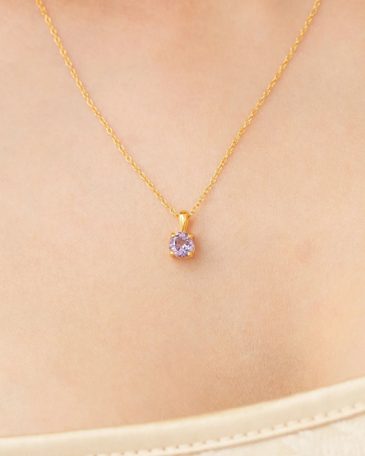 Lavender Amethyst Solitaire Pendant Necklace in 18k Gold Vermeil - SJR London Timepiece