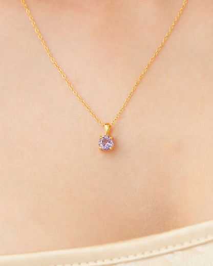 Lavender Amethyst Solitaire Pendant Necklace in 18k Gold Vermeil - SJR London Timepiece