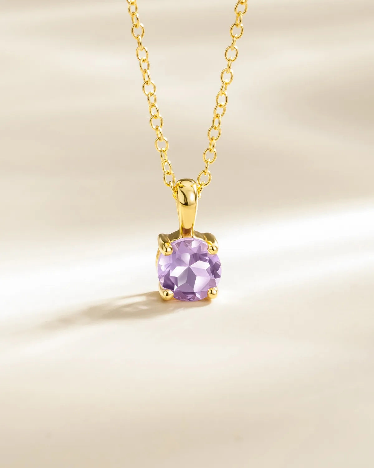 Lavender Amethyst Solitaire Pendant Necklace in 18k Gold Vermeil - SJR London Timepiece