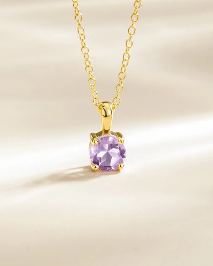 Lavender Amethyst Solitaire Pendant Necklace in 18k Gold Vermeil - SJR London Timepiece