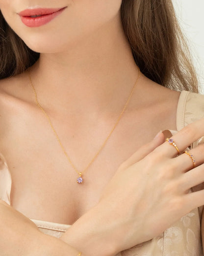 Lavender Amethyst Solitaire Pendant Necklace in 18k Gold Vermeil - SJR London Timepiece