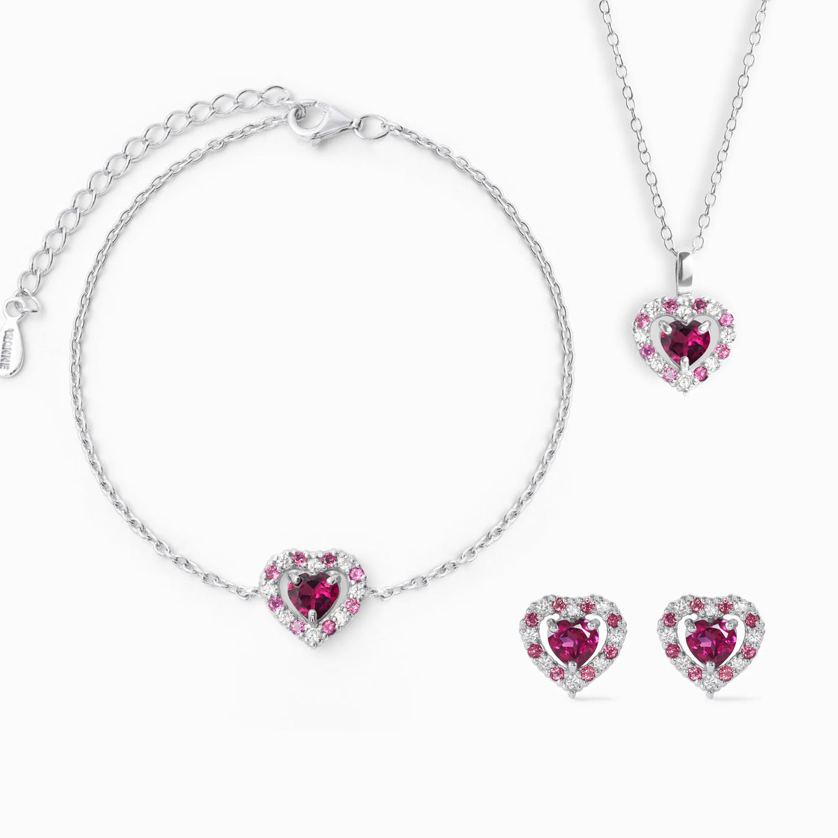 Red Heart Rhodolite Garnet Jewellery Set in Sterling Silver - SJR London Timepiece