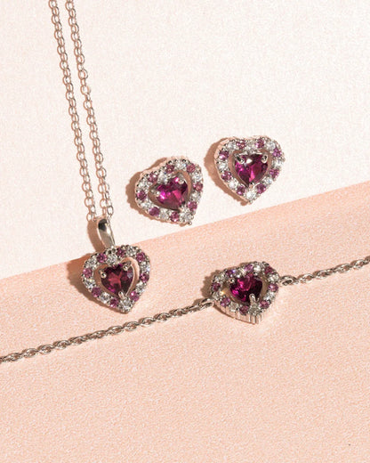 Red Heart Rhodolite Garnet Jewellery Set in Sterling Silver - SJR London Timepiece