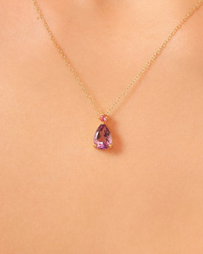 Pink Ruby & Amethyst Pear Cut Pendant Necklace in 18k Gold Vermeil - SJR London Timepiece