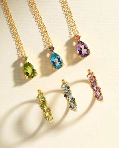 Pink Ruby & Amethyst Pear Cut Pendant Necklace in 18k Gold Vermeil - SJR London Timepiece