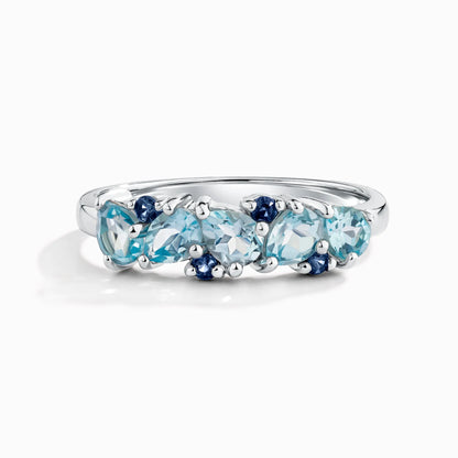 Blue Sapphire & Blue Topaz Pear Cut Half Eternity Band in Sterling Silver - SJR London Timepiece