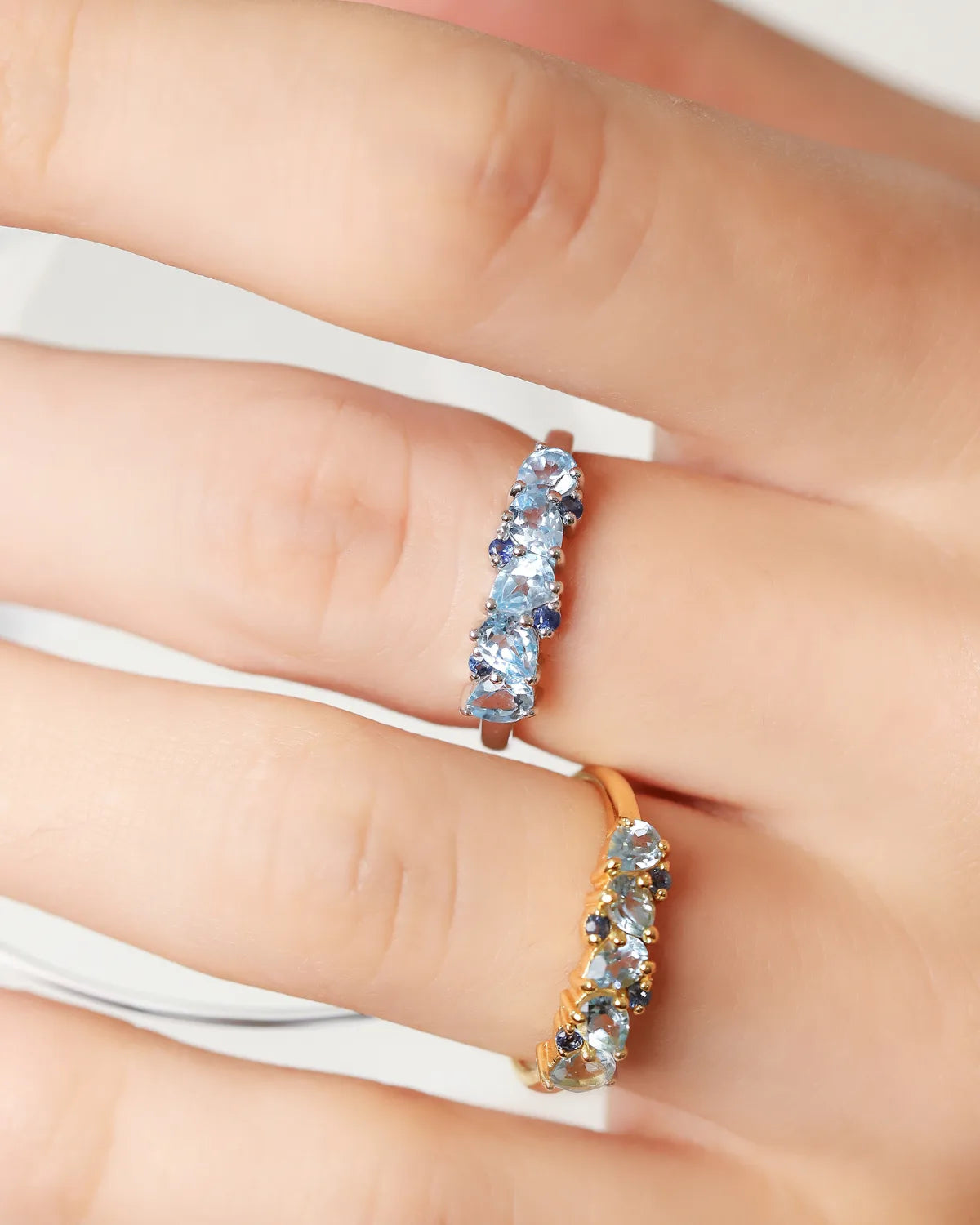 Blue Sapphire & Blue Topaz Pear Cut Half Eternity Band in Sterling Silver - SJR London Timepiece