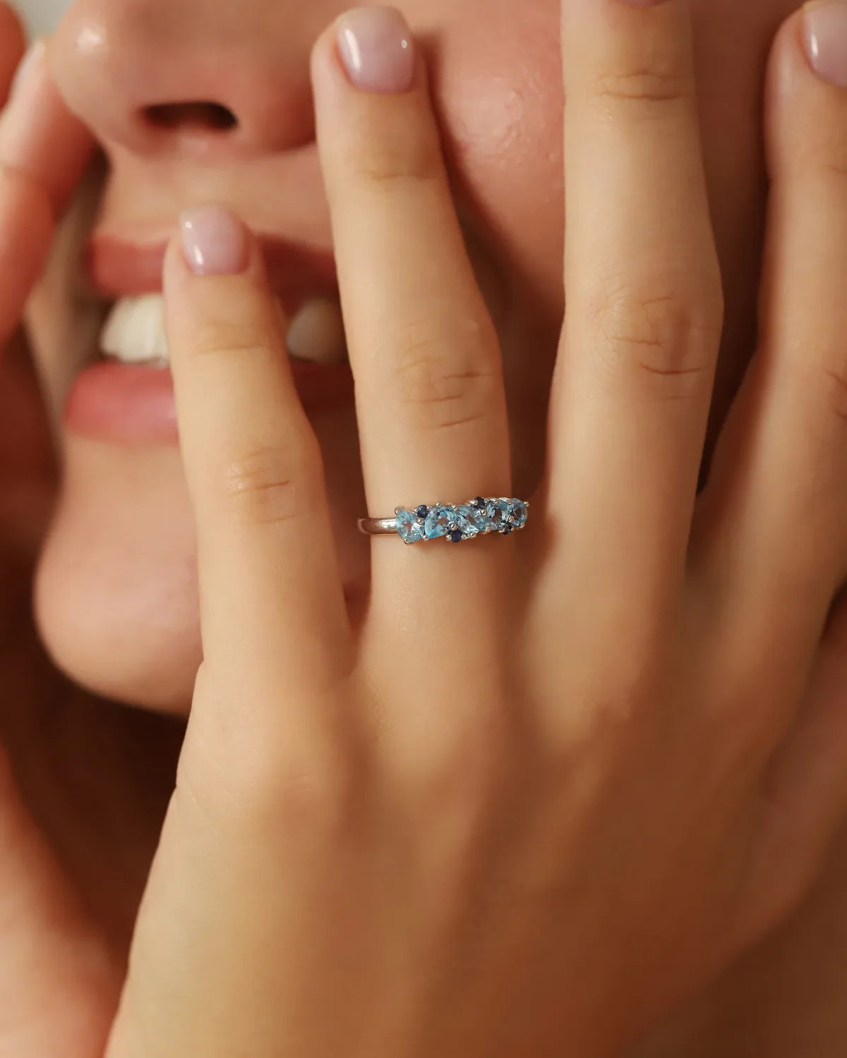 Blue Sapphire & Blue Topaz Pear Cut Half Eternity Band in Sterling Silver - SJR London Timepiece