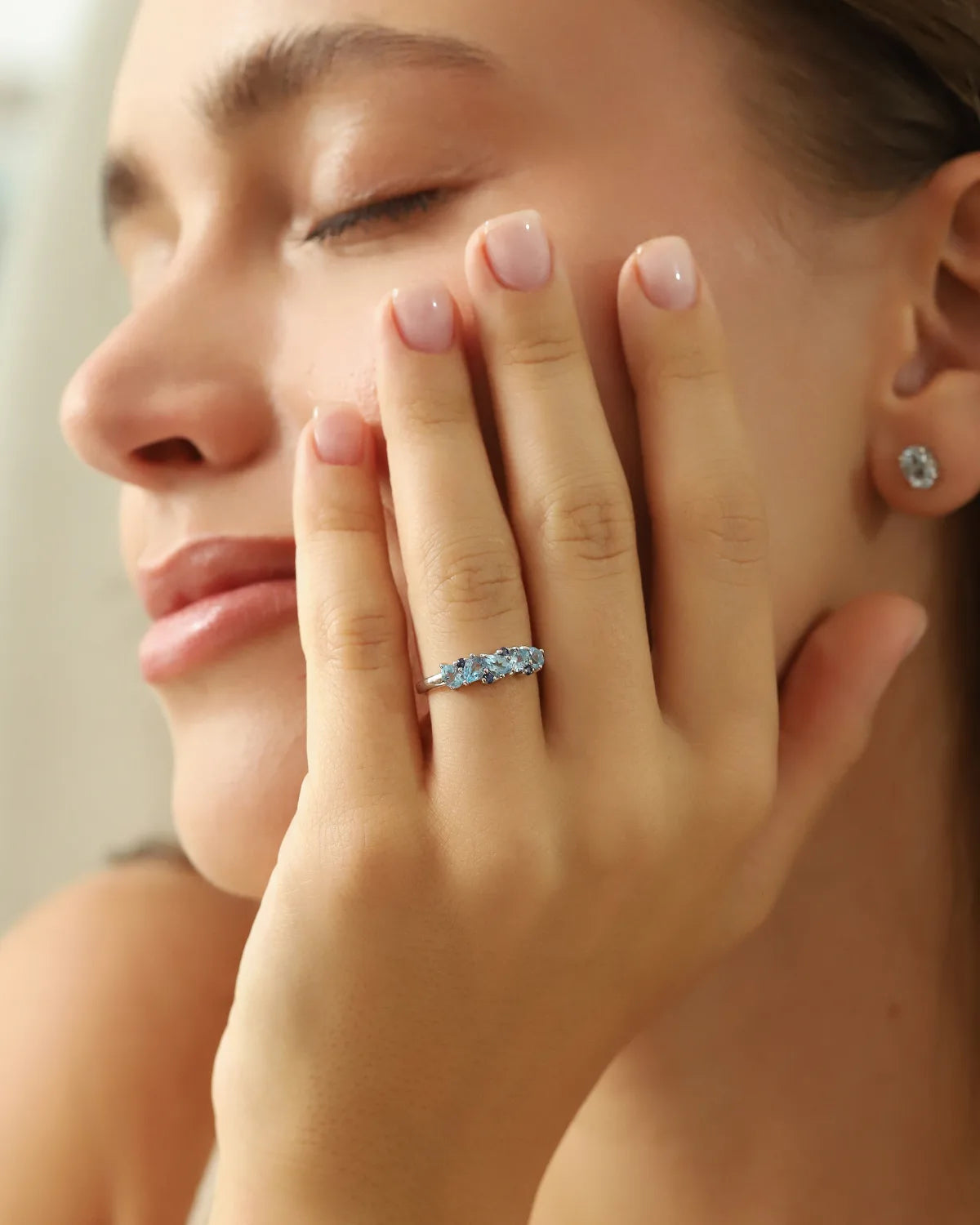 Blue Sapphire & Blue Topaz Pear Cut Half Eternity Band in Sterling Silver - SJR London Timepiece