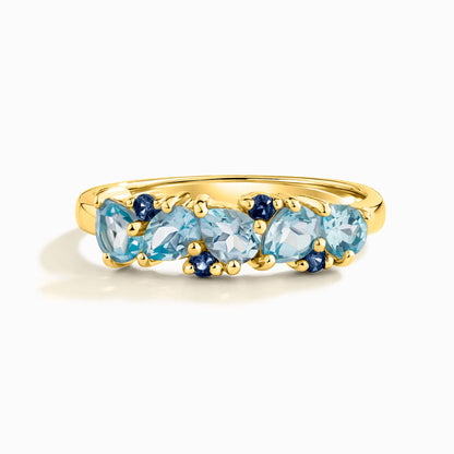 Blue Sapphire & Blue Topaz Pear Cut Half Eternity Band in 18k Gold Vermeil - SJR London Timepiece