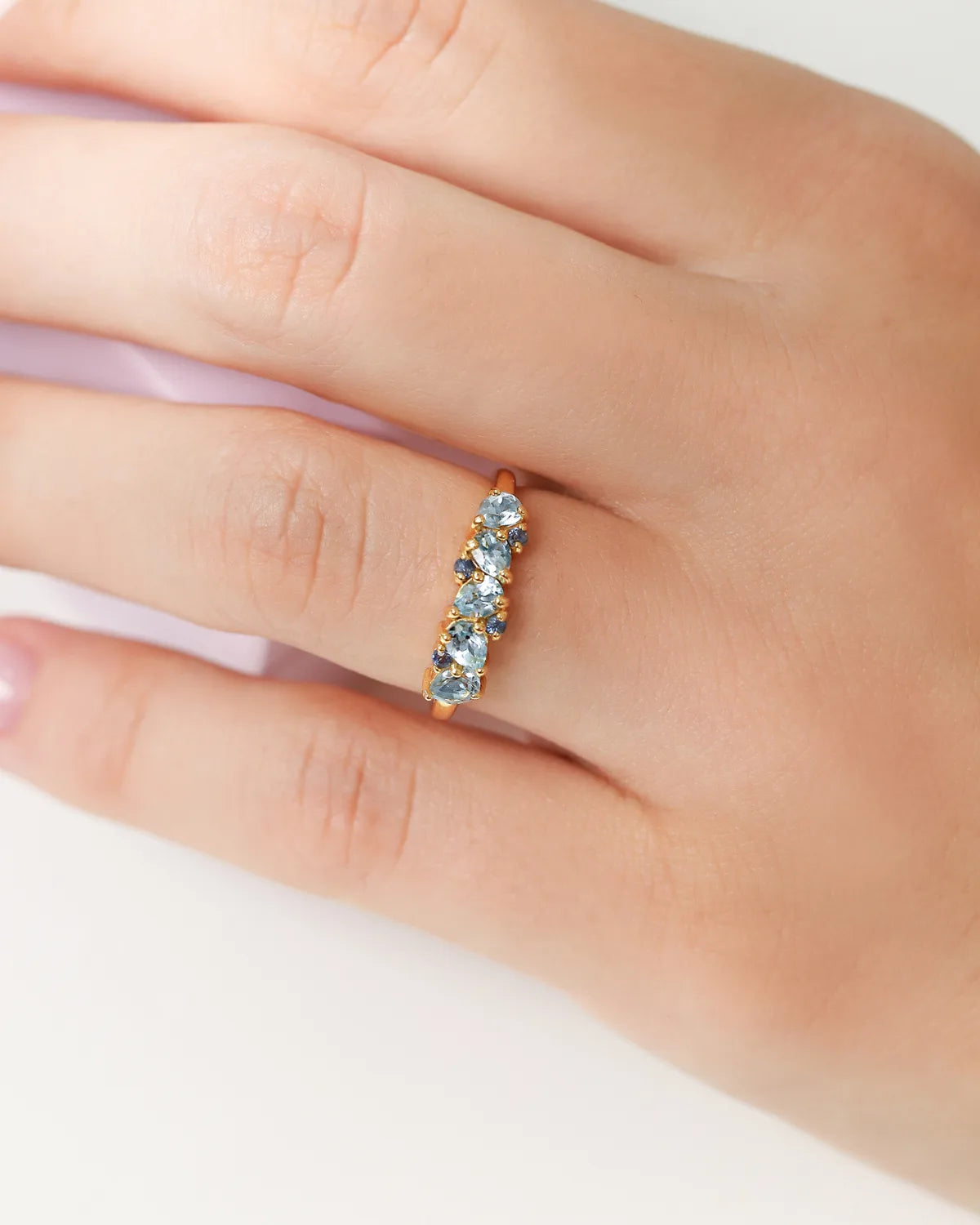 Blue Sapphire & Blue Topaz Pear Cut Half Eternity Band in 18k Gold Vermeil - SJR London Timepiece