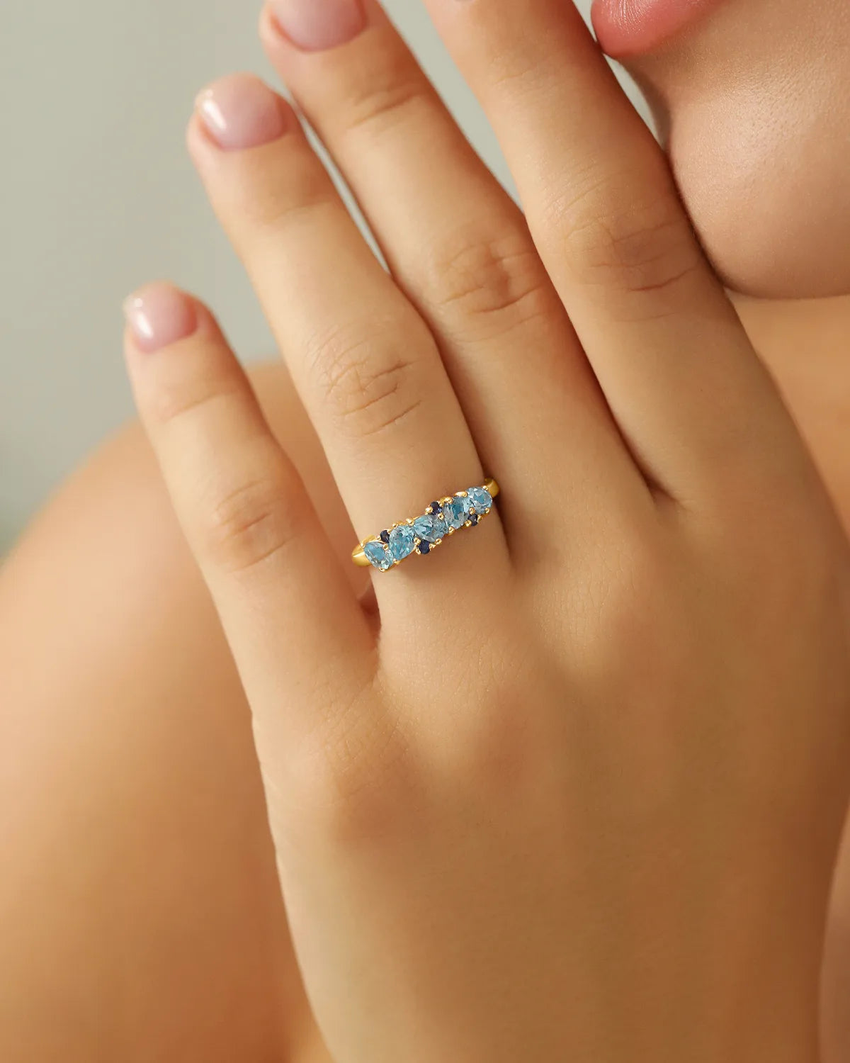 Blue Sapphire & Blue Topaz Pear Cut Half Eternity Band in 18k Gold Vermeil - SJR London Timepiece