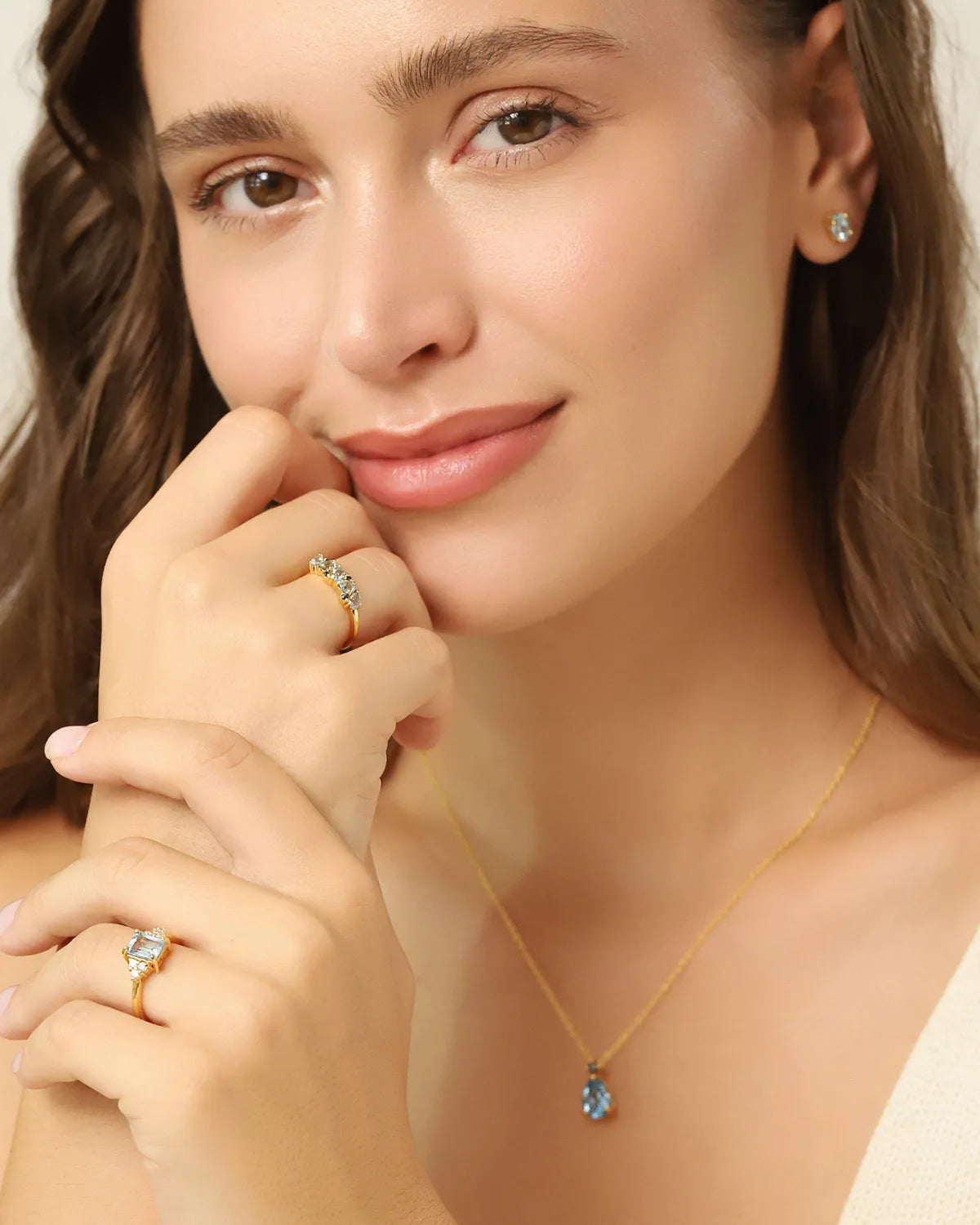 Blue Sapphire & Blue Topaz Pear Cut Half Eternity Band in 18k Gold Vermeil - SJR London Timepiece