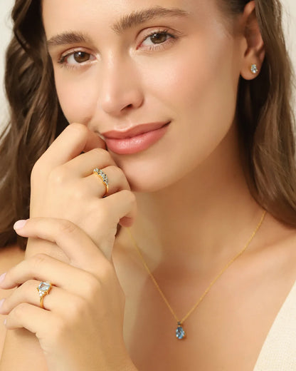 Blue Sapphire & Blue Topaz Pear Cut Half Eternity Band in 18k Gold Vermeil - SJR London Timepiece