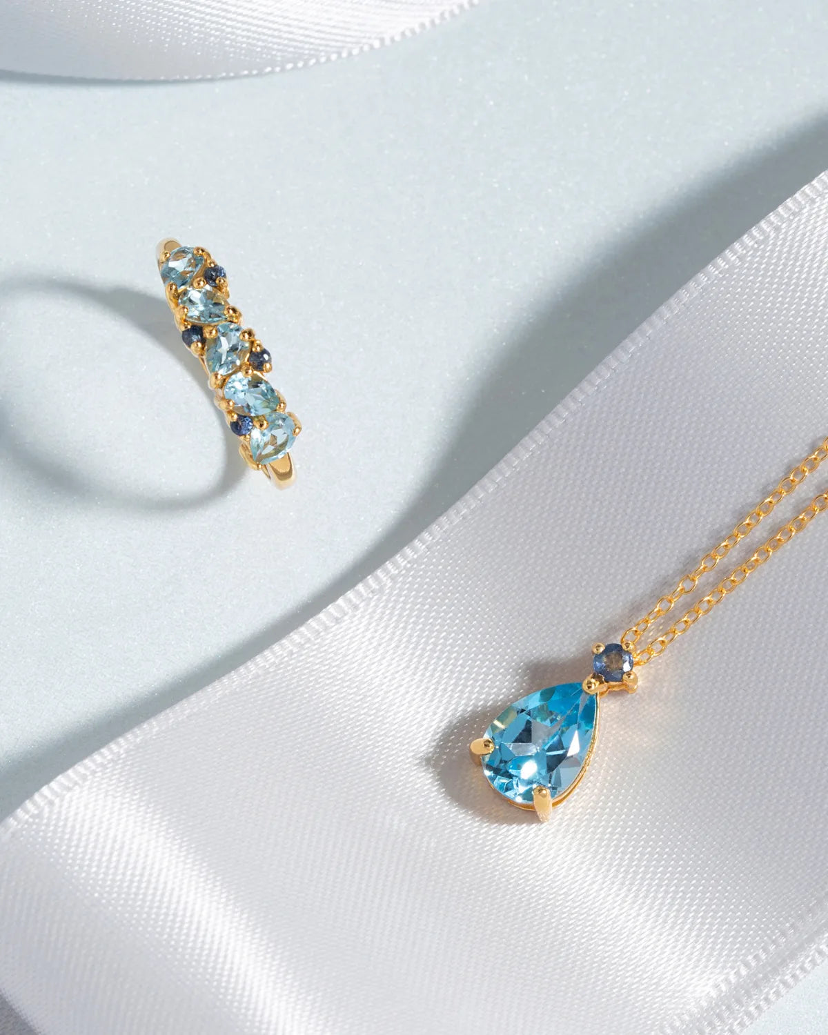 Blue Sapphire & Blue Topaz Pear Cut Pendant Necklace in 18k Gold Vermeil - SJR London Timepiece