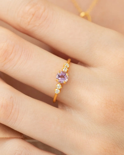 Lavender Amethyst Five Stone Ring in 18k Gold Vermeil - SJR London Timepiece