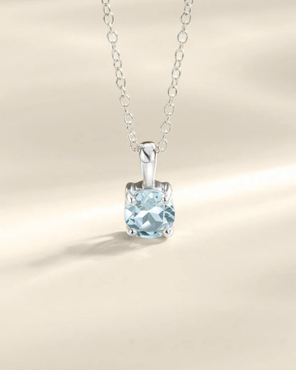 Sky Blue Topaz Solitaire Pendant Necklace in Sterling Silver - SJR London Timepiece