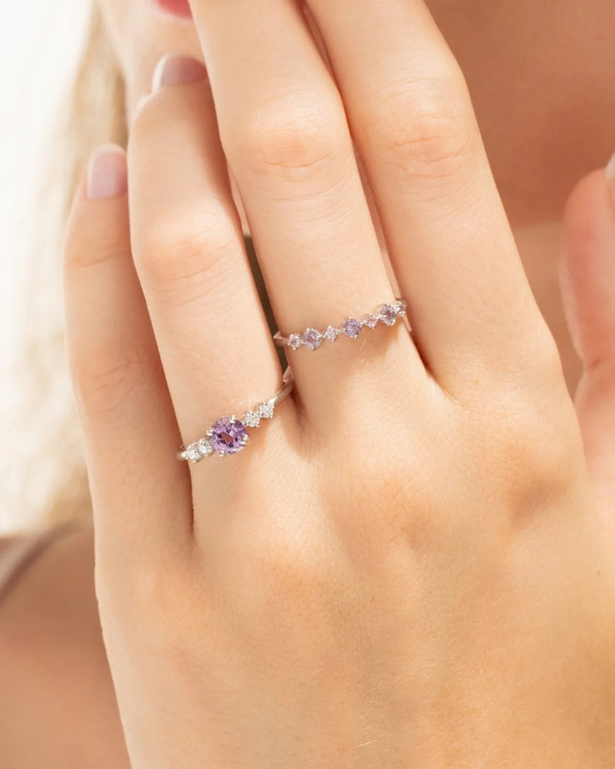 Lavender Amethyst Five Stone Ring in Sterling Silver - SJR London Timepiece