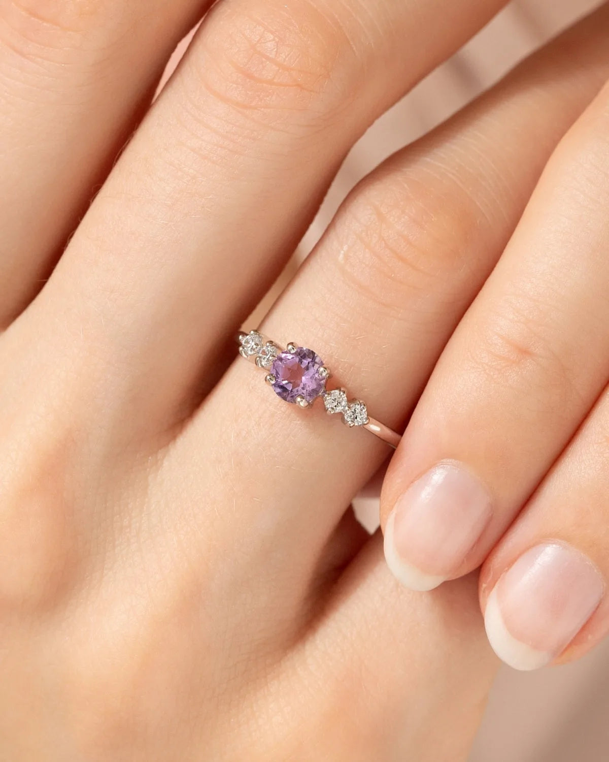 Lavender Amethyst Five Stone Ring in Sterling Silver - SJR London Timepiece