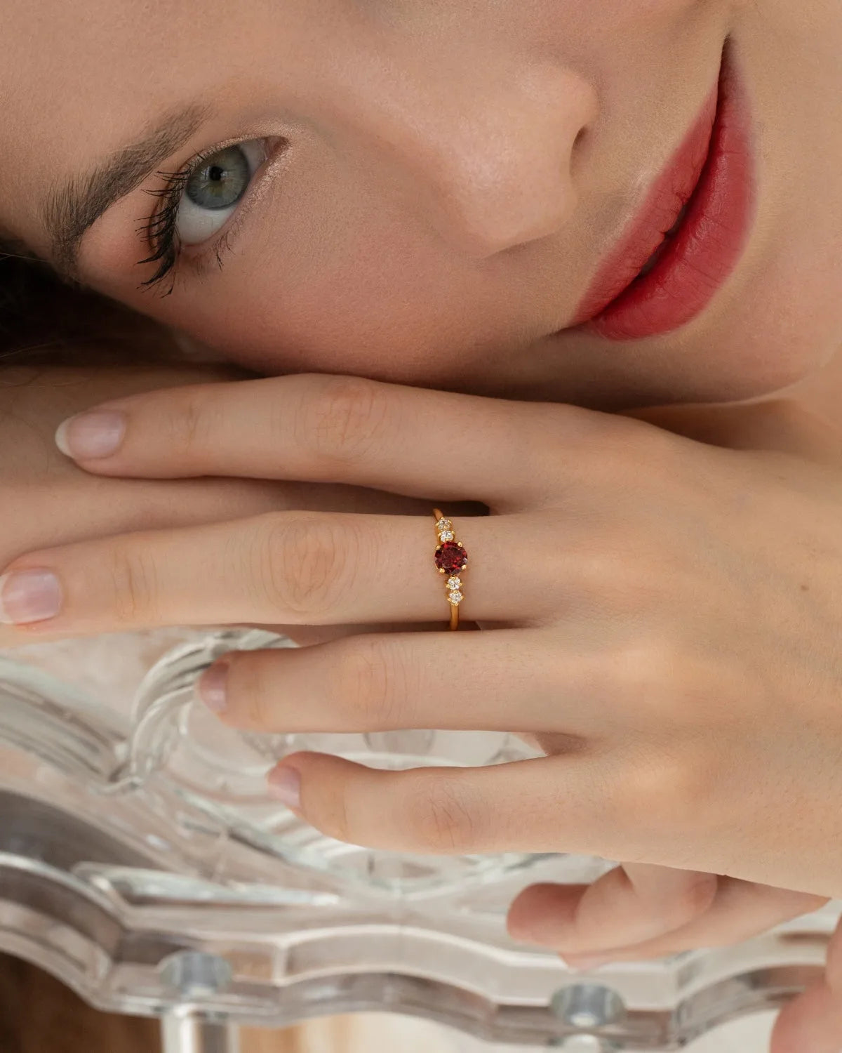 Garnet Five Stone Ring in 18k Gold Vermeil - SJR London Timepiece