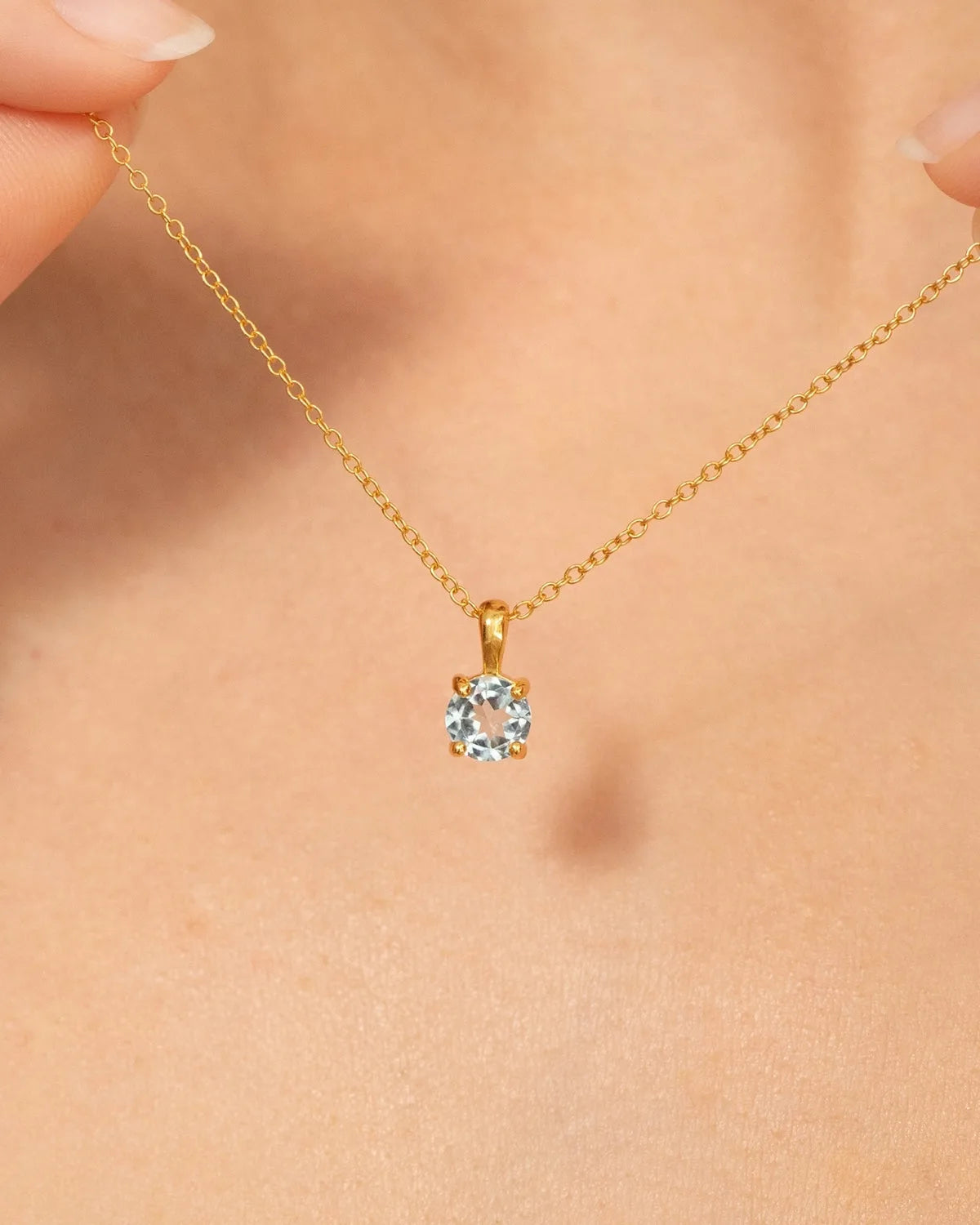 Sky Blue Topaz Solitaire Pendant Necklace in 18k Gold Vermeil - SJR London Timepiece