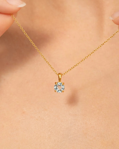 Sky Blue Topaz Solitaire Pendant Necklace in 18k Gold Vermeil - SJR London Timepiece