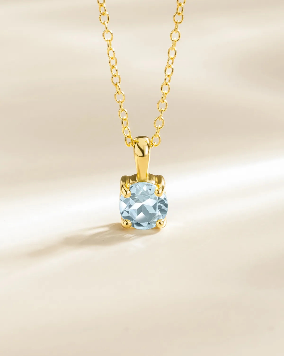 Sky Blue Topaz Solitaire Pendant Necklace in 18k Gold Vermeil - SJR London Timepiece