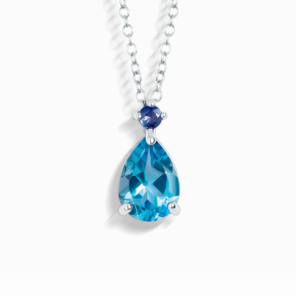 Blue Sapphire & Blue Topaz Pear Cut Pendant Necklace in Sterling Silver - SJR London Timepiece