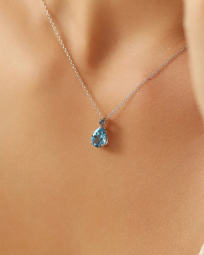Blue Sapphire & Blue Topaz Pear Cut Pendant Necklace in Sterling Silver - SJR London Timepiece
