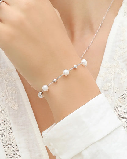 Freshwater Pearl Bracelet in Sterling Silver - SJR London Timepiece