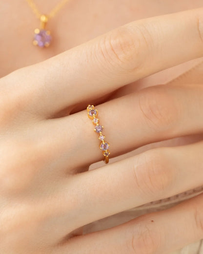 Pink Sapphire & Amethyst Stackable Half Eternity Band in 18k Gold Vermeil - SJR London Timepiece