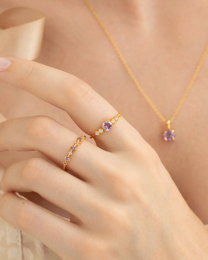 Pink Sapphire & Amethyst Stackable Half Eternity Band in 18k Gold Vermeil - SJR London Timepiece