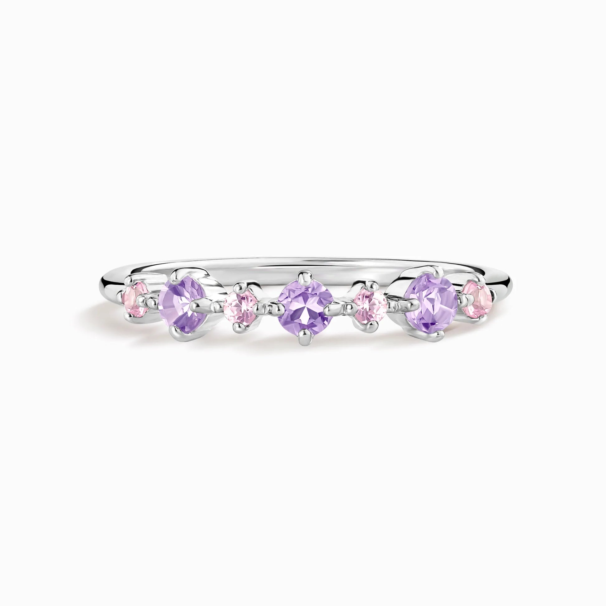 Pink Sapphire & Amethyst Stackable Half Eternity Band in Sterling Silver - SJR London Timepiece