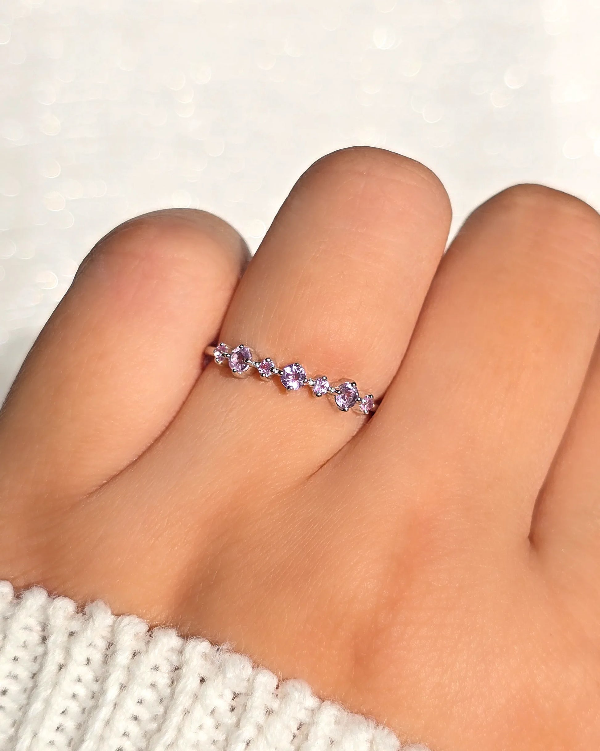 Pink Sapphire & Amethyst Stackable Half Eternity Band in Sterling Silver - SJR London Timepiece