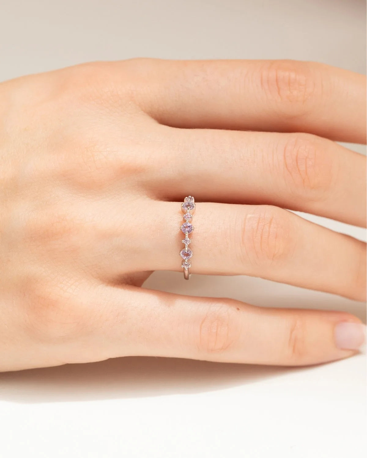 Pink Sapphire & Amethyst Stackable Half Eternity Band in Sterling Silver - SJR London Timepiece