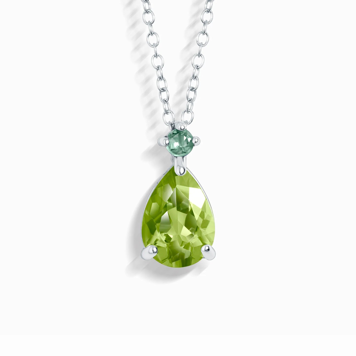 Emerald & Peridot Pear Cut Pendant Necklace in Sterling Silver - SJR London Timepiece