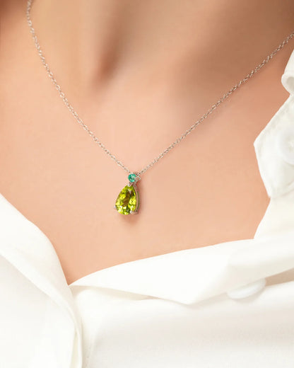 Emerald & Peridot Pear Cut Pendant Necklace in Sterling Silver - SJR London Timepiece