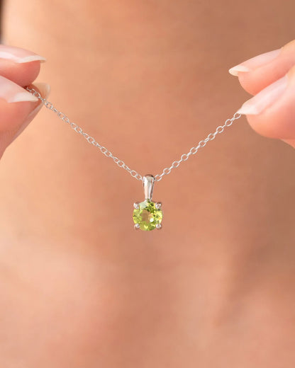 Peridot Solitaire Pendant Necklace in Sterling Silver - SJR London Timepiece