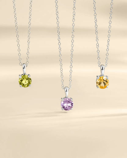 Peridot Solitaire Pendant Necklace in Sterling Silver - SJR London Timepiece