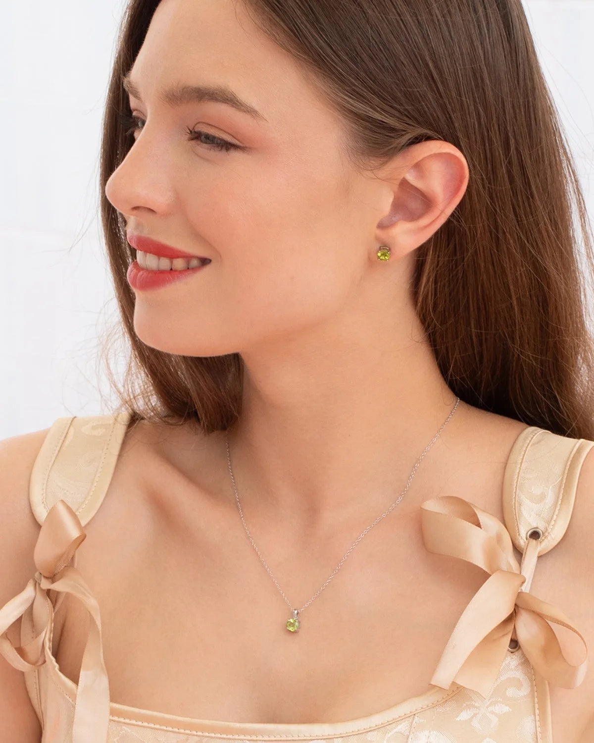 Peridot Solitaire Pendant Necklace in Sterling Silver - SJR London Timepiece