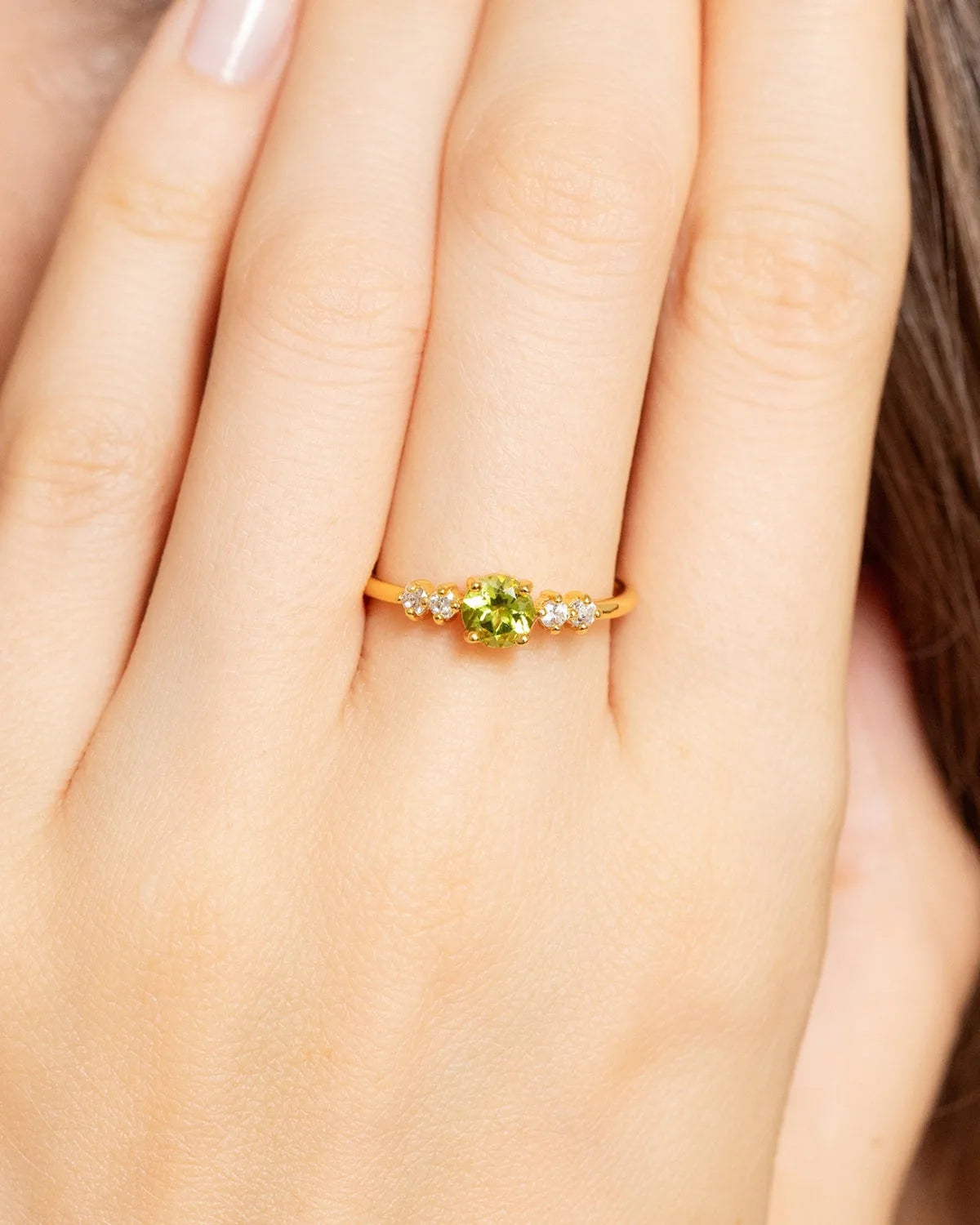 Peridot Five Stone Ring in 18k Gold Vermeil - SJR London Timepiece