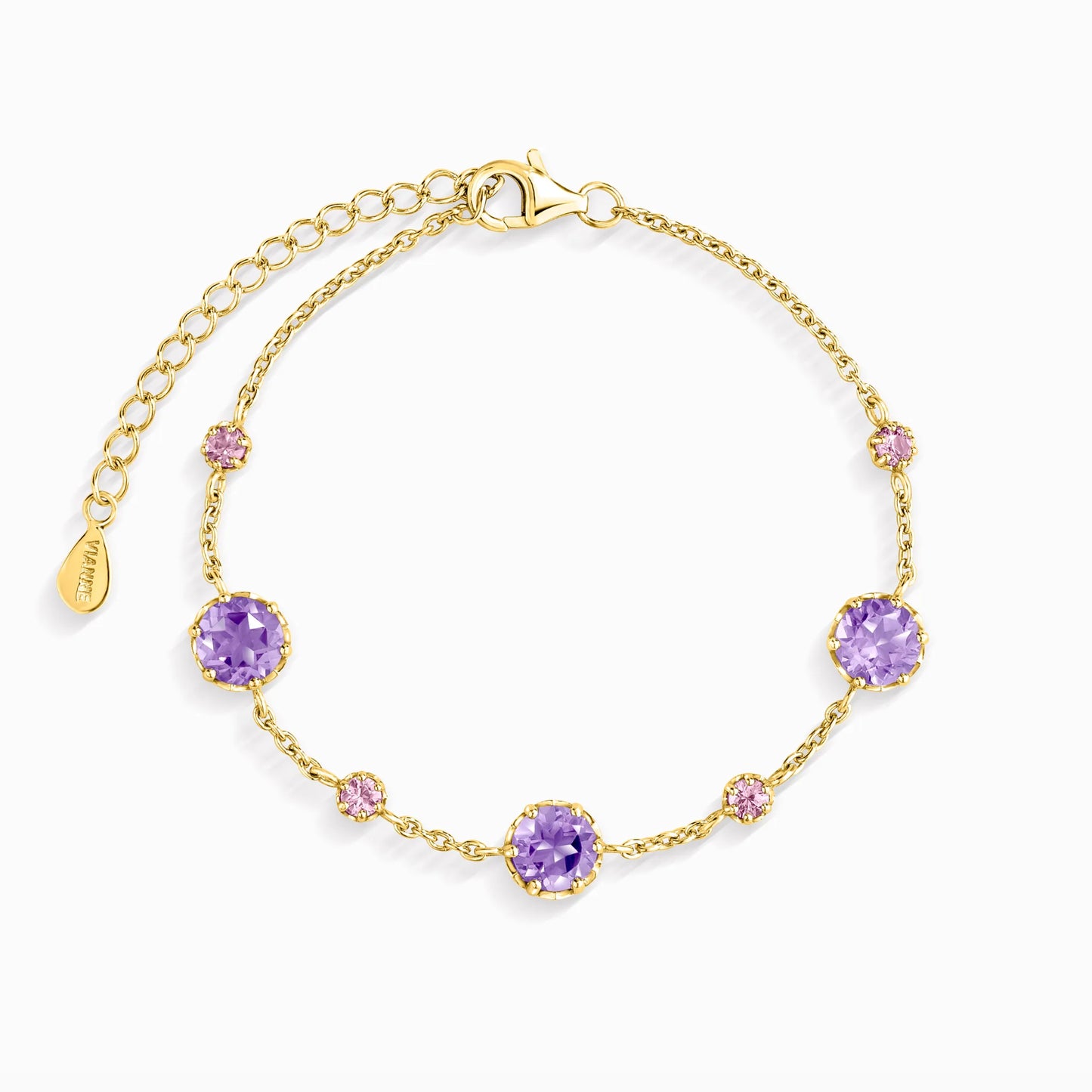 Pink Sapphire & Amethyst Bracelet in 18k Gold Vermeil - SJR London Timepiece
