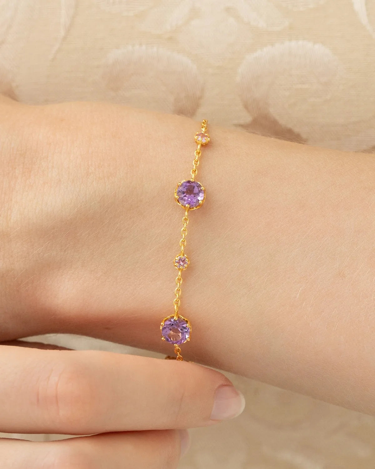 Pink Sapphire & Amethyst Bracelet in 18k Gold Vermeil - SJR London Timepiece
