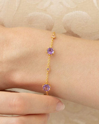 Pink Sapphire & Amethyst Bracelet in 18k Gold Vermeil - SJR London Timepiece