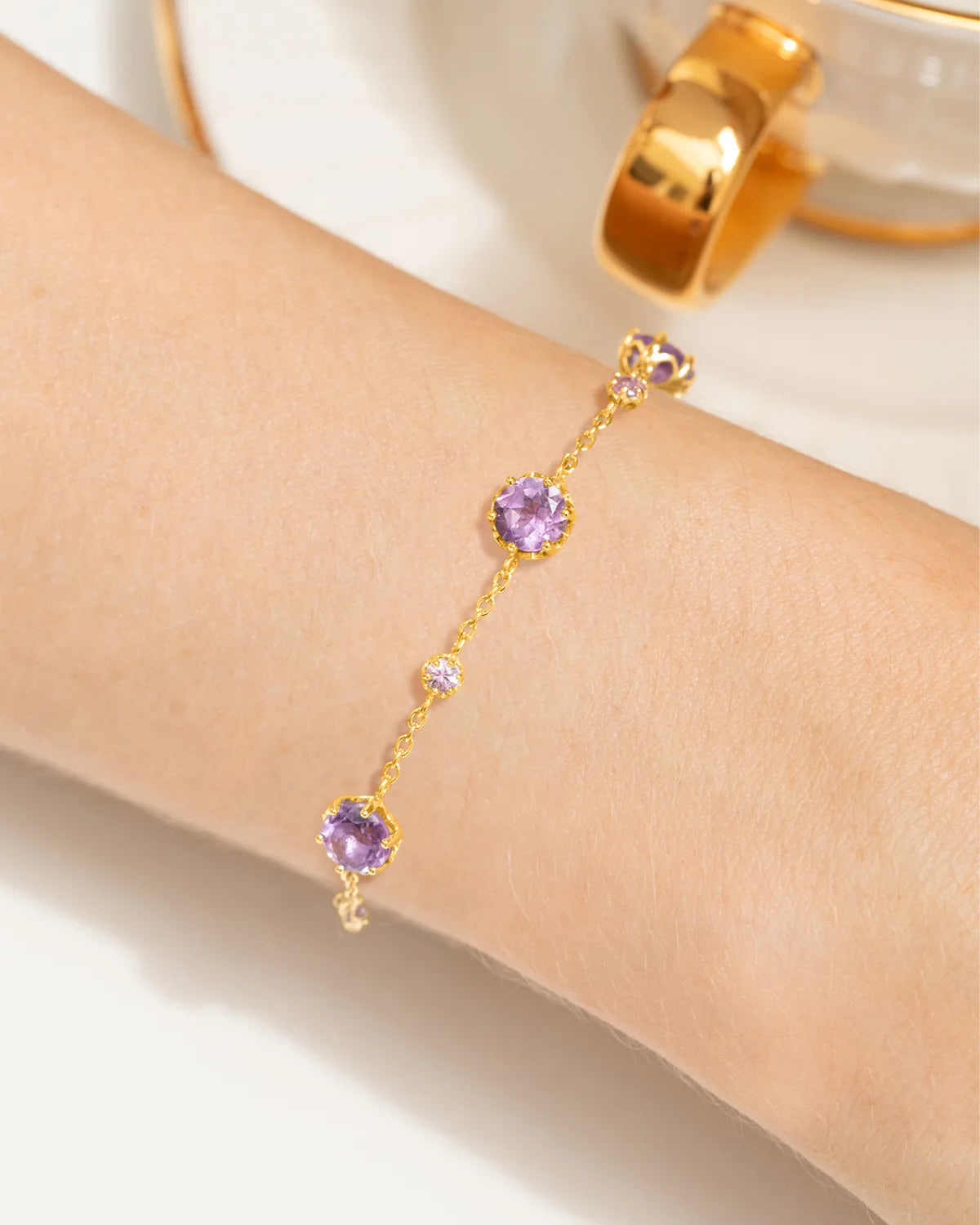 Pink Sapphire & Amethyst Bracelet in 18k Gold Vermeil - SJR London Timepiece