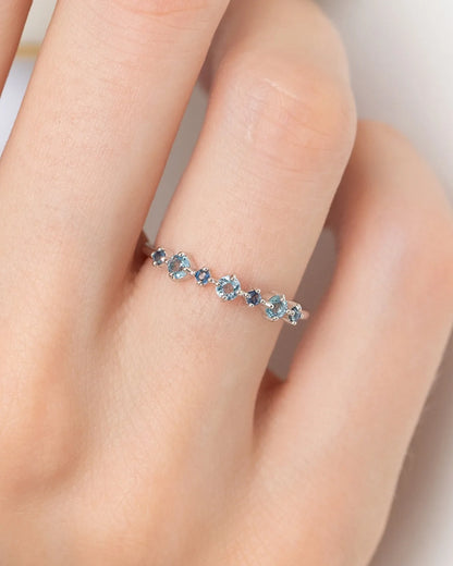Blue Sapphire & Blue Topaz Stackable Half Eternity Band in Sterling Silver - SJR London Timepiece
