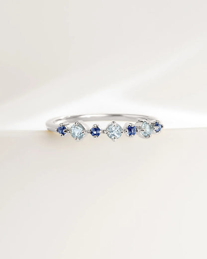 Blue Sapphire & Blue Topaz Stackable Half Eternity Band in Sterling Silver - SJR London Timepiece