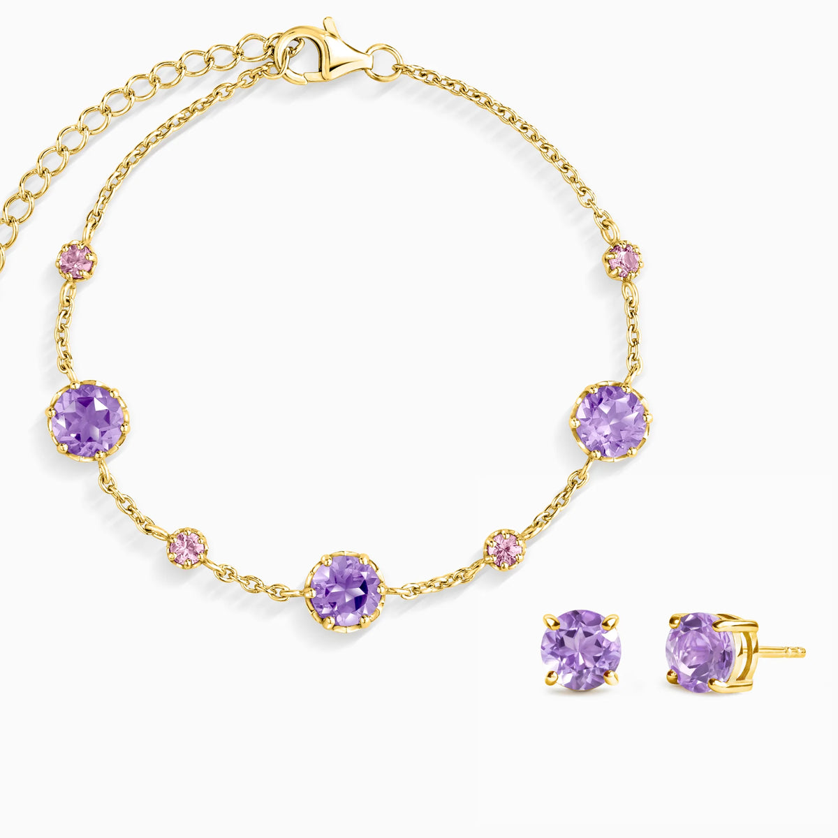 Pink Sapphire & Amethyst Jewellery Set in 18k Gold Vermeil - SJR London Timepiece
